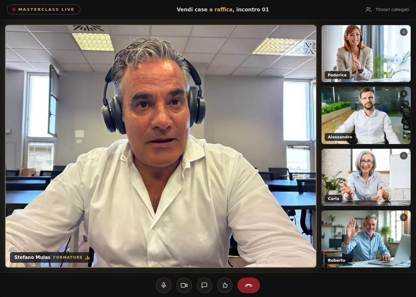 Anteprima di un incontro live della masterclass in videoconferenza, con il formatore Stefano Mulas e i titolari collegati